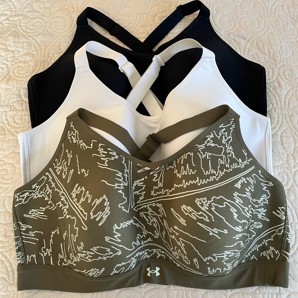 NWOT Under Armour Sports Bra Trio - Black, White, Olive Pattern